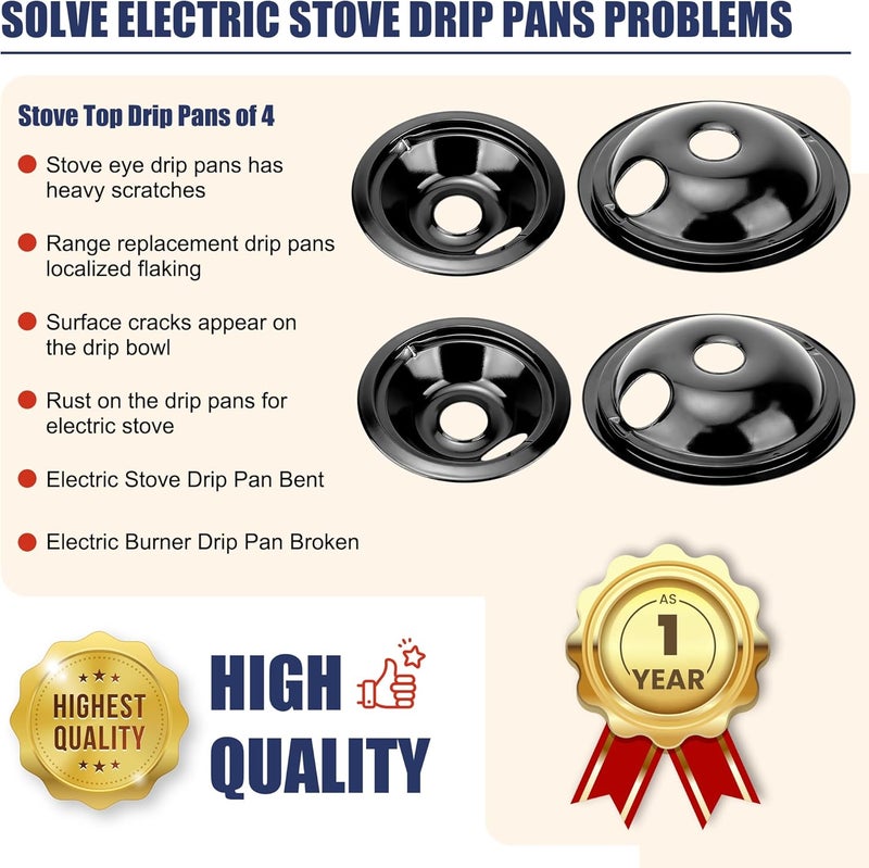 Fetechmate WB31M20 WB31M19 Black Porcelain Drip Pans Replacement for G-E Hot-point Electric Rang/Stove Electric Stove Burner Drip Pans of 4 Replace WB31T10014, WB31T10015, WB31M0019, WB31M0020-Style B - Image 4